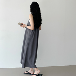 【丈別】リネンスリーブレスワンピース CHARCOAL