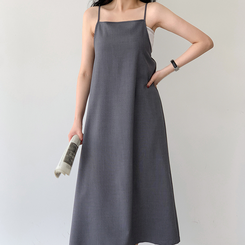 【丈別】リネンスリーブレスワンピース CHARCOAL