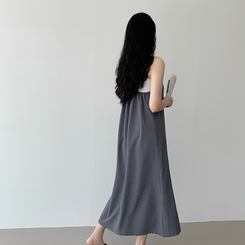 【丈別】リネンスリーブレスワンピース CHARCOAL