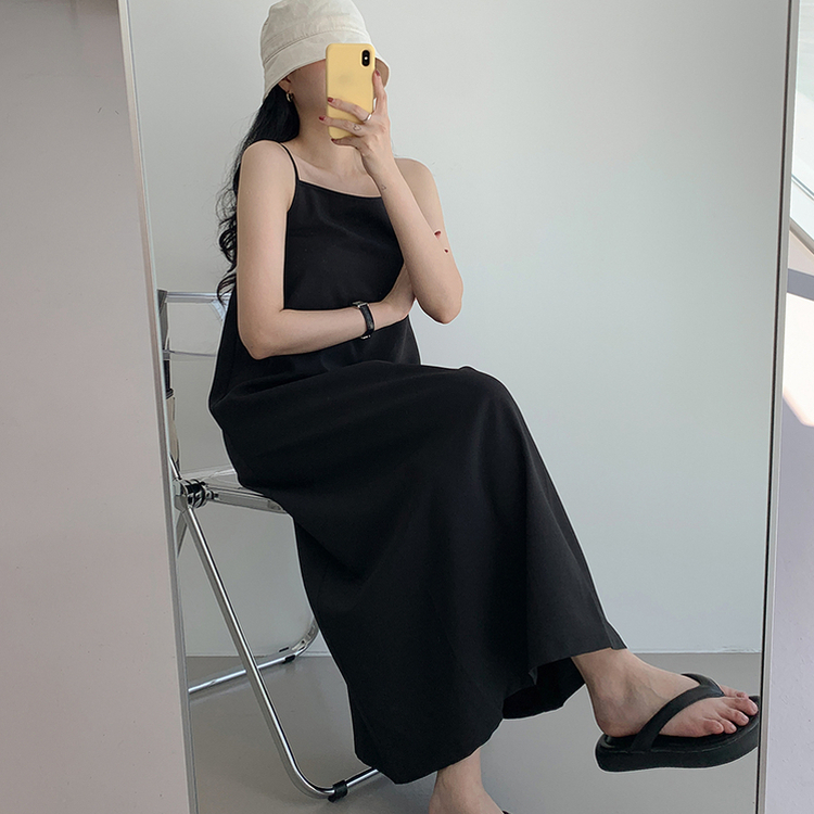 【丈別】リネンスリーブレスワンピース BLACK