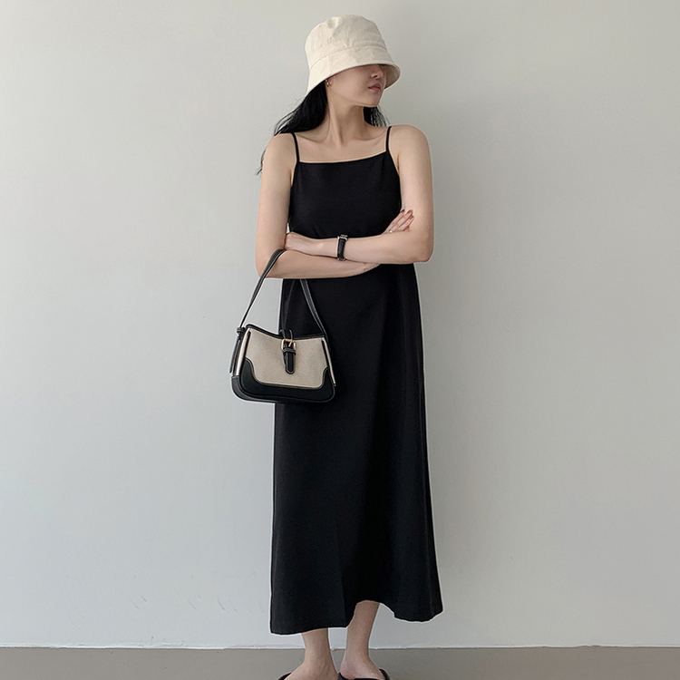 【丈別】リネンスリーブレスワンピース BLACK