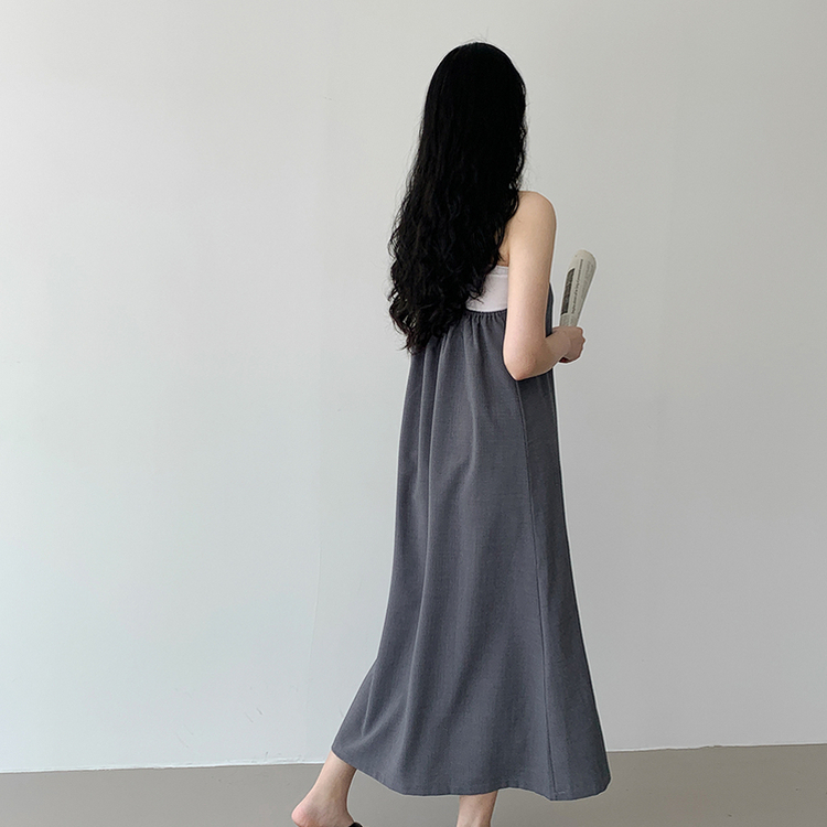 【丈別】リネンスリーブレスワンピース CHARCOAL
