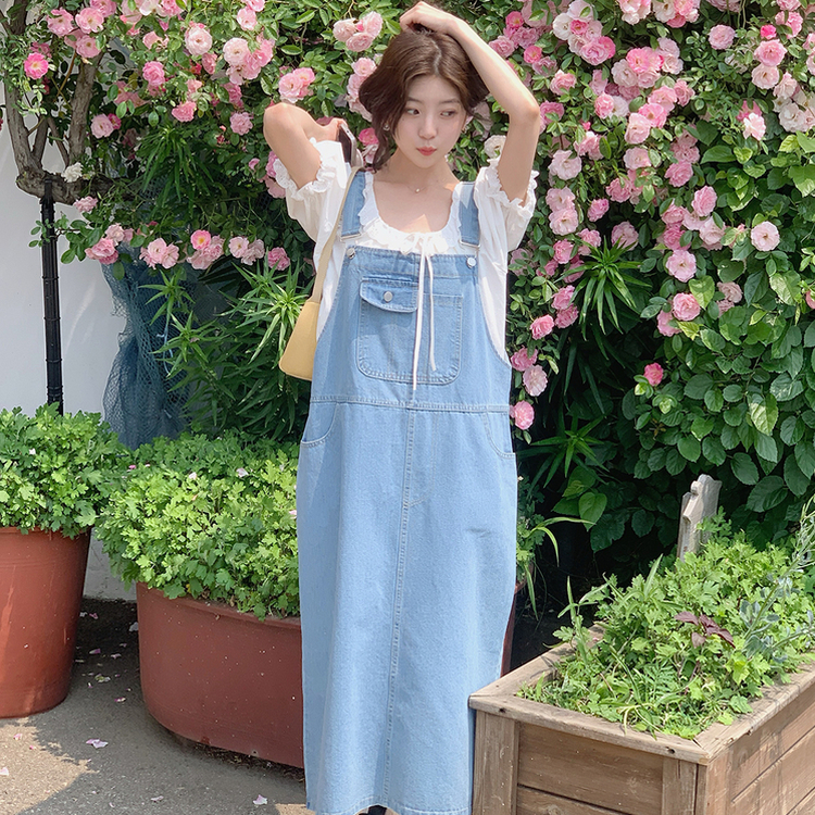 アンドロミオのワンピース♡ デニムオーバーロールワンピース｜ロングワンピース｜韓国ファッション