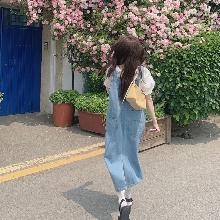 デニムオーバーロールワンピース｜ロングワンピース｜韓国ファッション