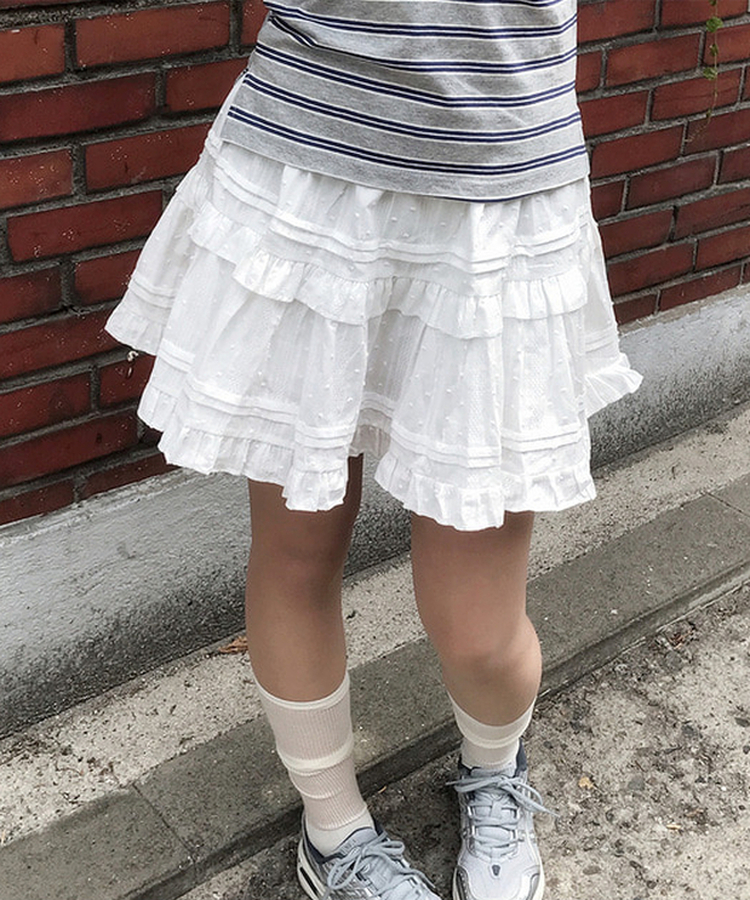 ドットレイヤードフレアミニスカート IVORY
