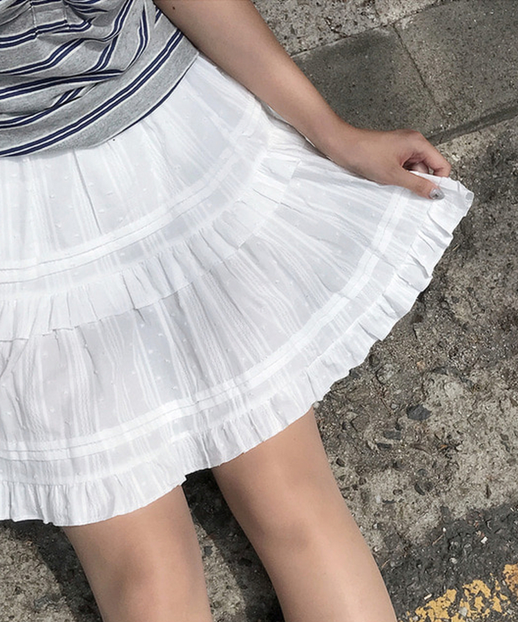 ミニスカート ドットレイヤードフレアミニスカート IVORY