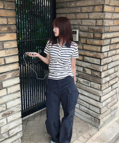 半袖Tシャツ バイカラーストライプ半袖Tシャツ IVORY