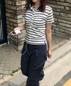 半袖Tシャツ バイカラーストライプ半袖Tシャツ IVORY