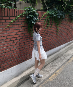 半袖Tシャツ バイカラーストライプ半袖Tシャツ GREY