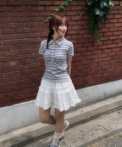 半袖Tシャツ バイカラーストライプ半袖Tシャツ GREY