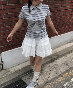 半袖Tシャツ バイカラーストライプ半袖Tシャツ GREY