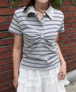 半袖Tシャツ バイカラーストライプ半袖Tシャツ GREY