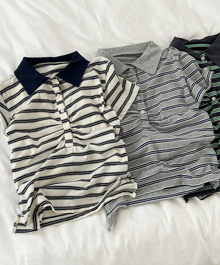 バイカラーストライプ半袖Tシャツ