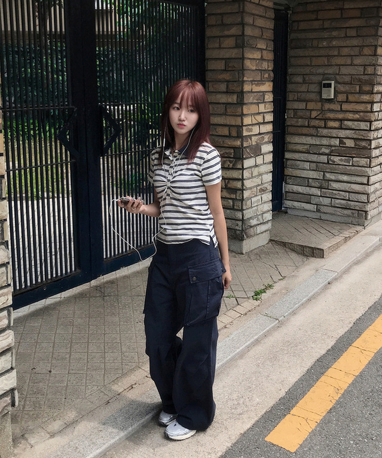 バイカラーストライプ半袖Tシャツ IVORY