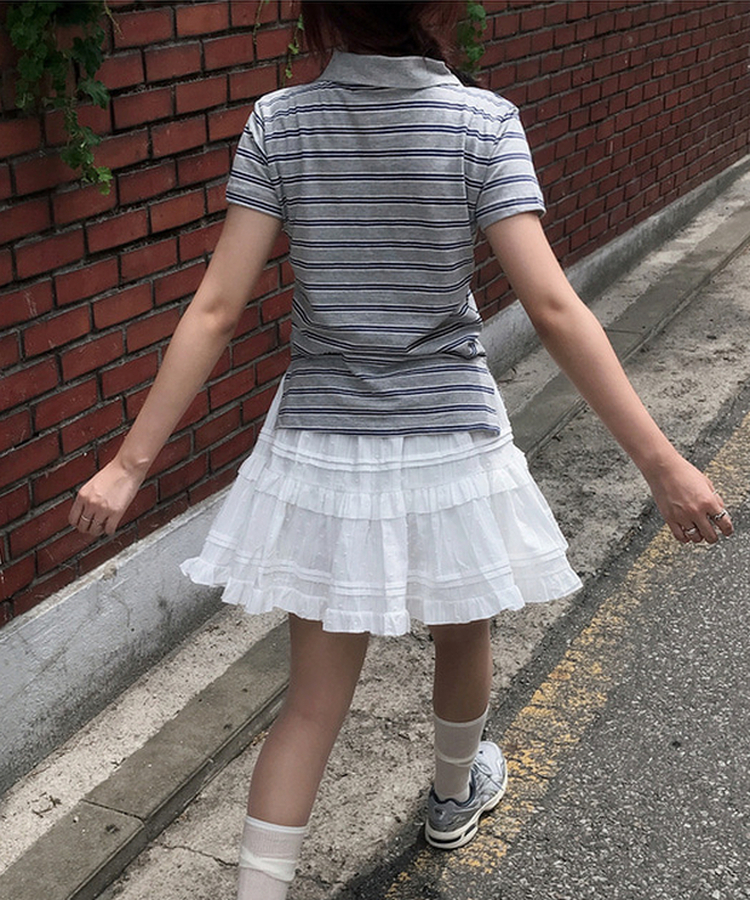 バイカラーストライプ半袖Tシャツ GREY