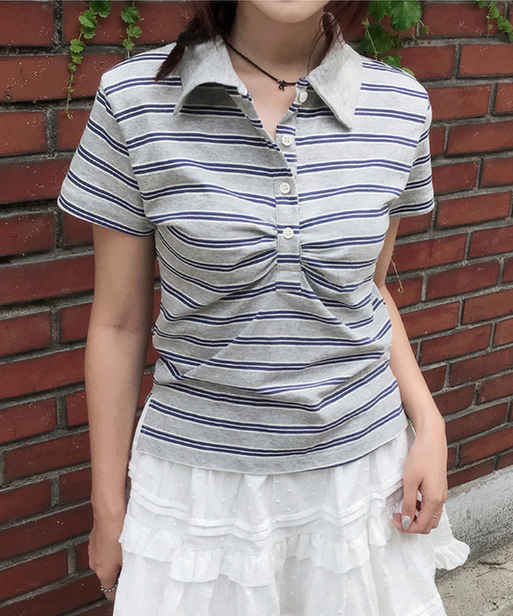 バイカラーストライプ半袖Tシャツ GREY