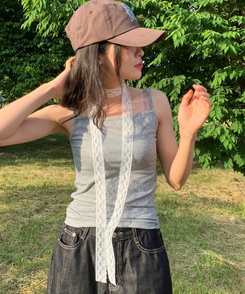 ノースリーブ スクエアロングキャミソール GREY