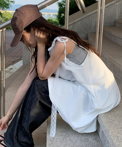 ノースリーブ スクエアロングキャミソール GREY