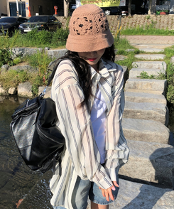ファッション雑貨 フラワーニットバケットハット BROWN