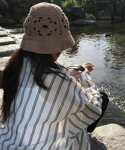 ファッション雑貨 フラワーニットバケットハット BROWN