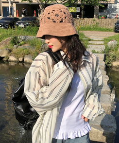 ファッション雑貨 フラワーニットバケットハット BROWN