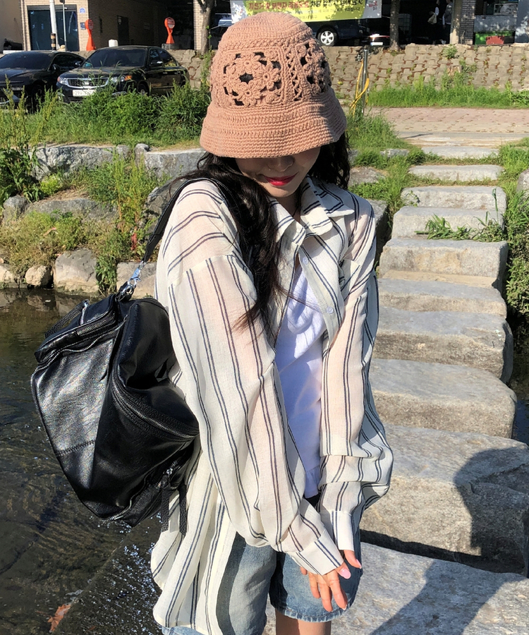 フラワーニットバケットハット BROWN