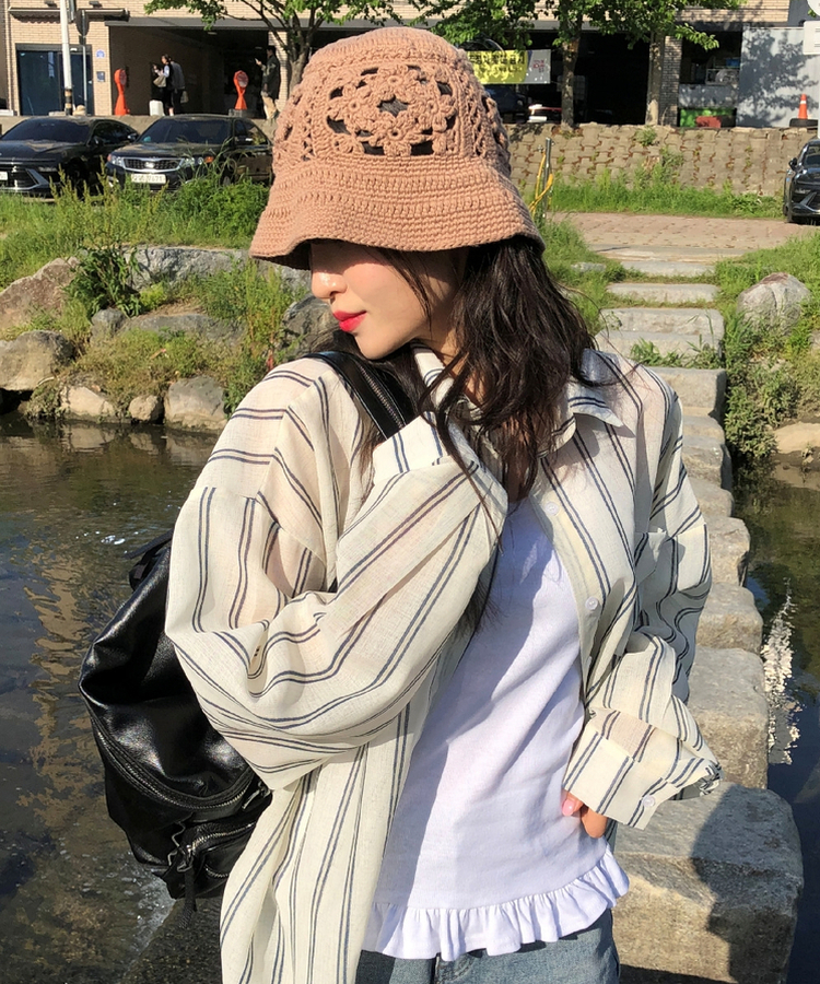フラワーニットバケットハット BROWN