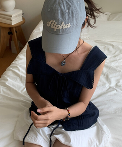 ブラウス レースリボンストラップキャミソール NAVY