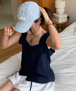 ブラウス レースリボンストラップキャミソール NAVY