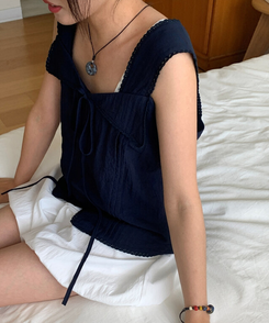ブラウス レースリボンストラップキャミソール NAVY