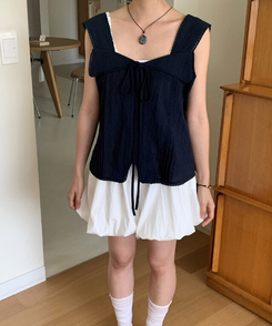 ブラウス レースリボンストラップキャミソール NAVY