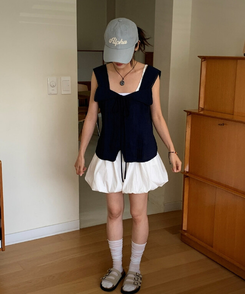 ブラウス レースリボンストラップキャミソール NAVY