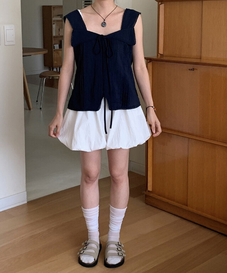 レースリボンストラップキャミソール NAVY