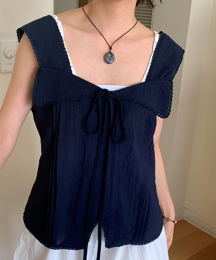 レースリボンストラップキャミソール NAVY