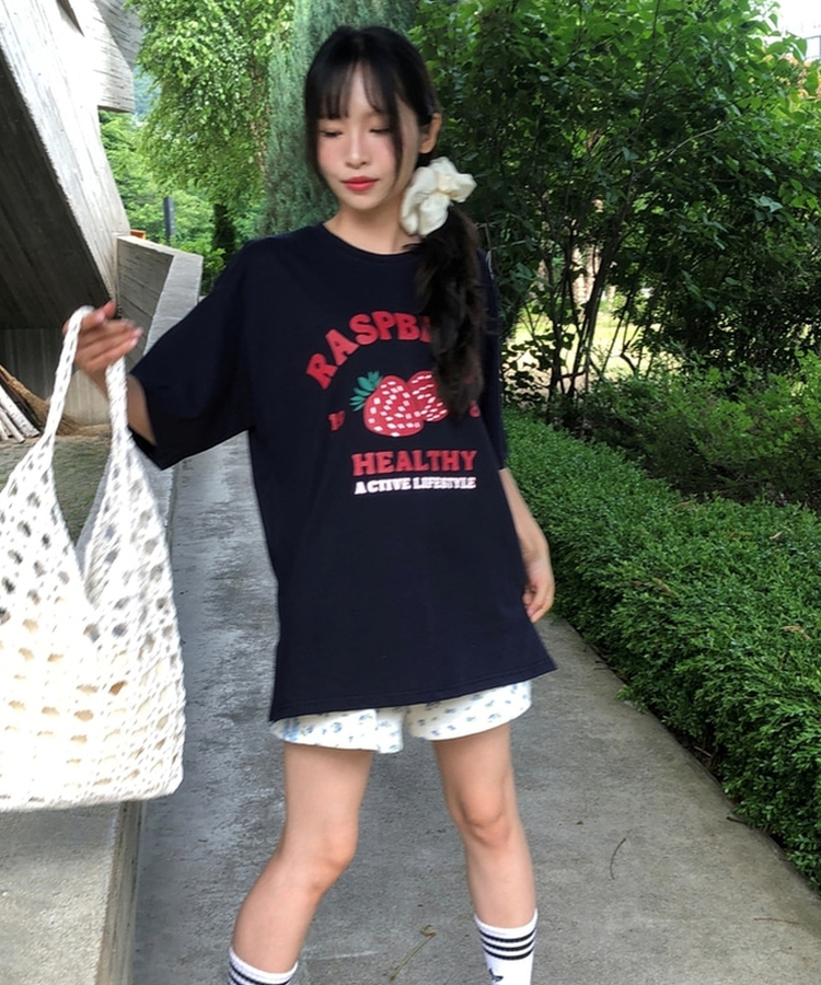 ラズベリールーズ半袖Tシャツ NAVY