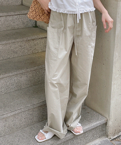 コットンパンツ バーニングコットンワイドパンツ KHAKI