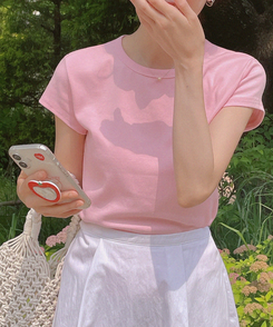 半袖Tシャツ シンプルデイリー半袖Tシャツ(5color) PINK