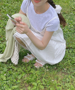 半袖Tシャツ シンプルデイリー半袖Tシャツ(5color) MELANGE WHITE