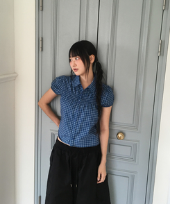 ブラウス チェックシャーリング半袖ブラウス CHECK