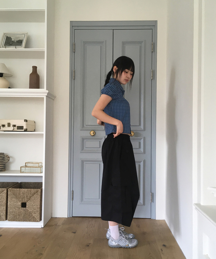 チェックシャーリング半袖ブラウス CHECK