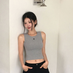 ノースリーブ クロップ刺繍キャミソール GREY