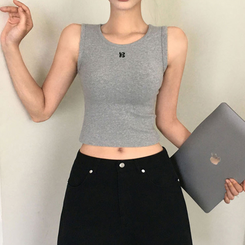 ノースリーブ クロップ刺繍キャミソール GREY