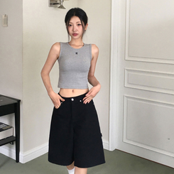 ノースリーブ クロップ刺繍キャミソール GREY