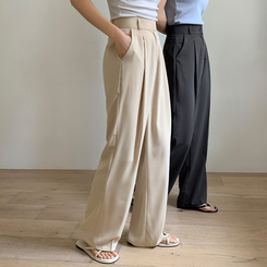 （3丈展開／リンクルフリー／夏用スラックス）デンジア ストレッチ ハイウエスト バックゴム タック入りスラックス CHARCOAL GRAY