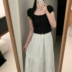 ブラウス レースパフブラウス BLACK
