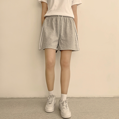 ショートパンツ バイカラーバンディングワイドバミューダパンツ(10color) GREY