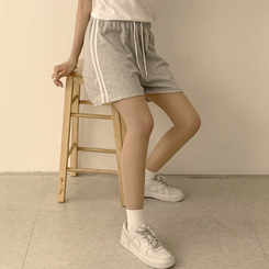 ショートパンツ バイカラーバンディングワイドバミューダパンツ(10color) GREY