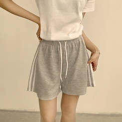 ショートパンツ バイカラーバンディングワイドバミューダパンツ(10color) GREY