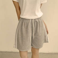 ショートパンツ バイカラーバンディングワイドバミューダパンツ(10color) GREY