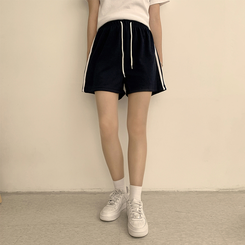 ショートパンツ バイカラーバンディングワイドバミューダパンツ(10color) NAVY(WINTER)